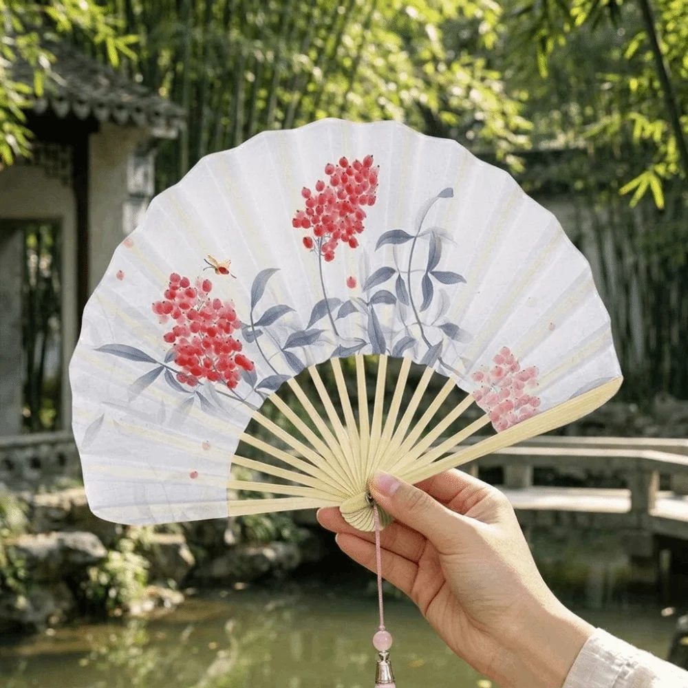 Creative Vintage Folding Fan with Tassel New Chinese Style Handheld Fan Decorative Portable Hand Cranked Fan For Girls