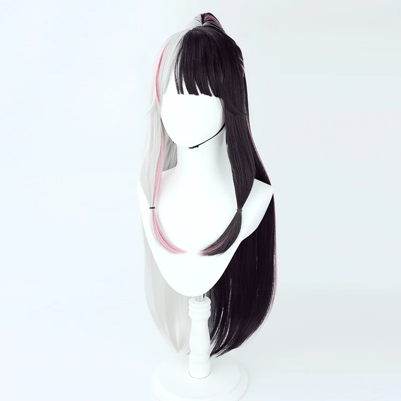 VTuber Yorumi Rena Cosplay Wig Ponytails Mixed Pink Grey Black Youtuber Long Straight Hair NIJISANJI Girls Idol Headwear