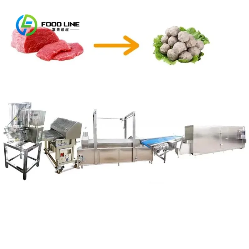Vegetable Beef Shrimp Commercial Fishball Meat Ball Meatball Former Foaming Boiling Making Line System Machine Set