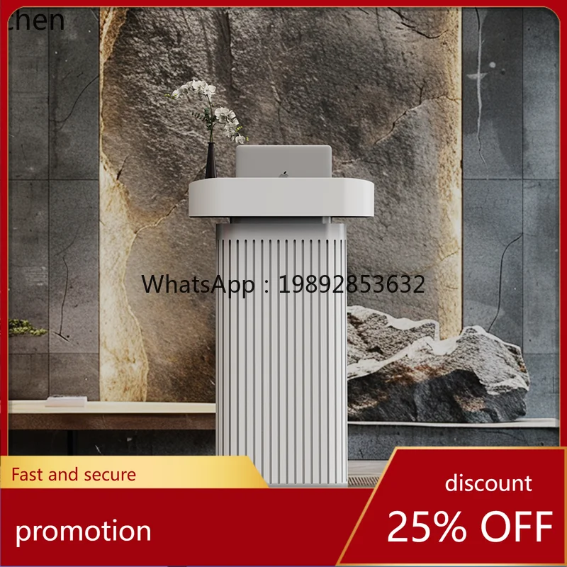 

HT Reception Desk Simple Modern Restaurant Company Front Reception Table Stainless Steel Painted Cashier Desk