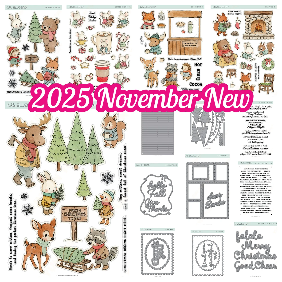 

Cozy Night Christmas Cheer Words Die Wishes Stamp Die Tree Santa Postage Die Mice Dies and Stamp DIY Scrapbooking Cards Handmade