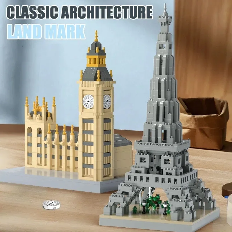 Micro Building Blocks World Architecture Model Famous Landmarks Big Ben Eiffel Tower Assemble Brick Creative Toy For Kids Gifts