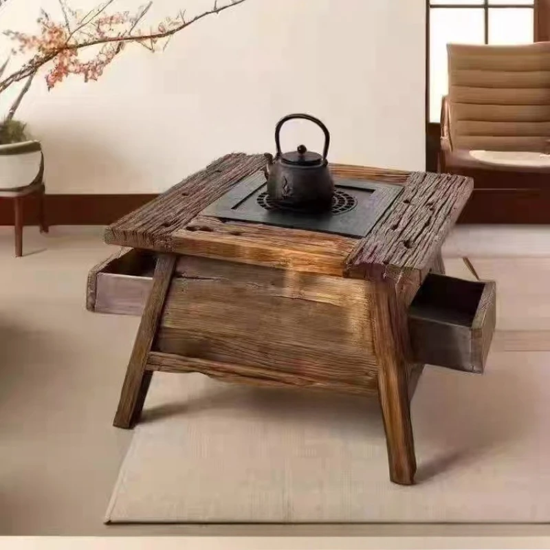 

Furnace brewing tea, fire pond small square table, solid wood , household balcony , log, outside the coffee