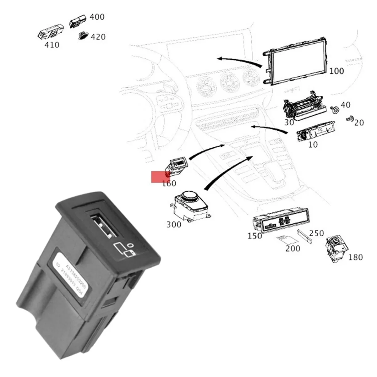 

Классический A2138203200 USB-порт для Mercedes Benz E CLS AMG GT, передняя пепельница, USB-интерфейс 2138203200