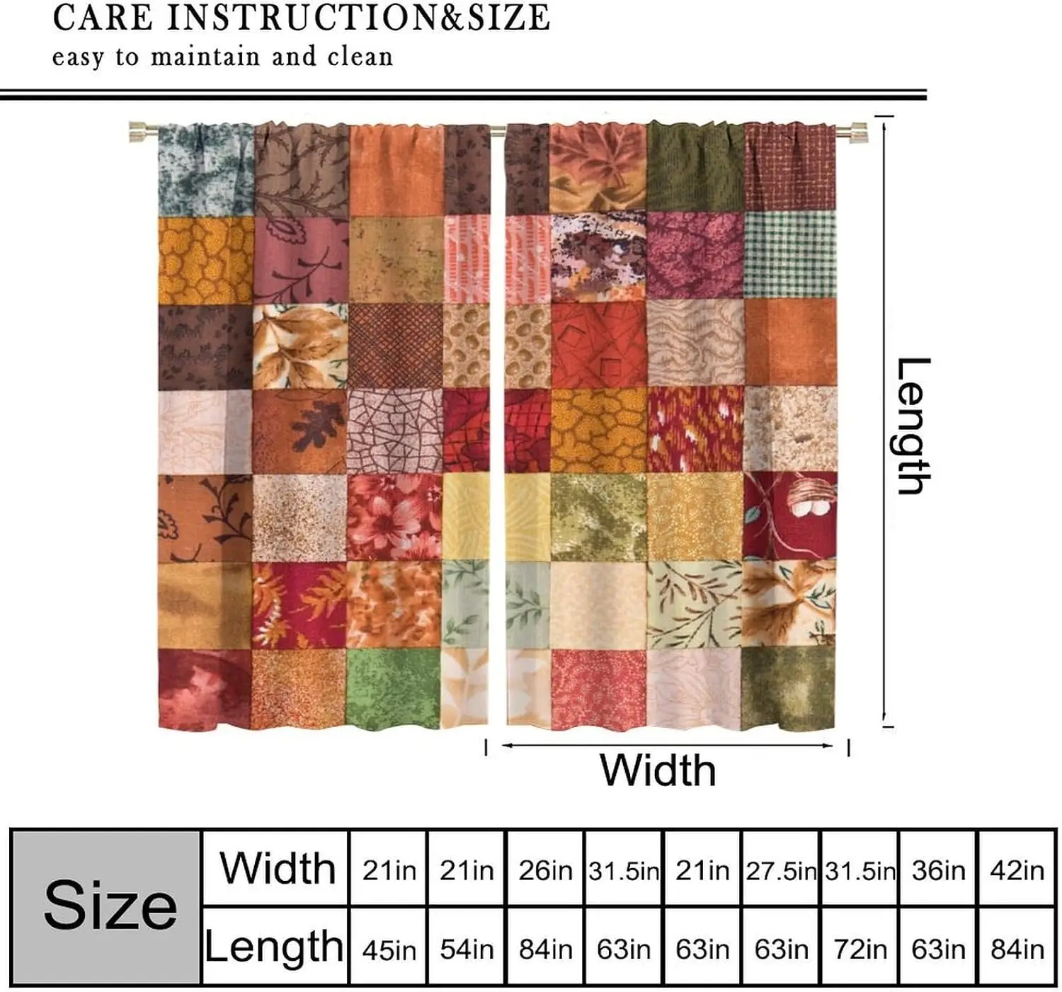 Grid Splicing Vintage Fall Botanical Plaid Print Blackout Rod Pocket Curtain Earth Tone Soft Rustic Homestay Bedroom Rest Bay