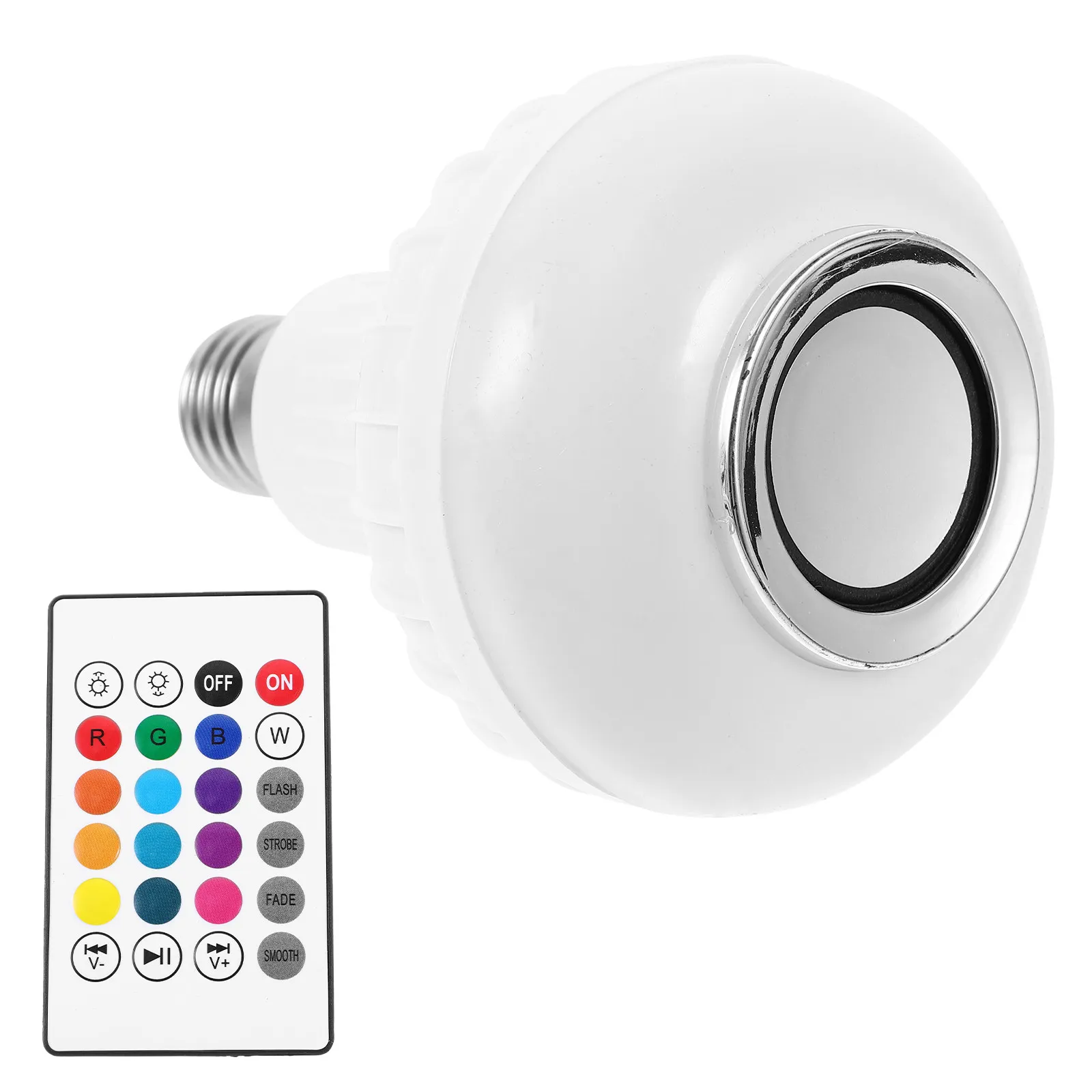 RGB Smart LED Light Bulb Speaker – Dimmable Color-Changing, 4 Modes, Remote Control, Aluminum Body