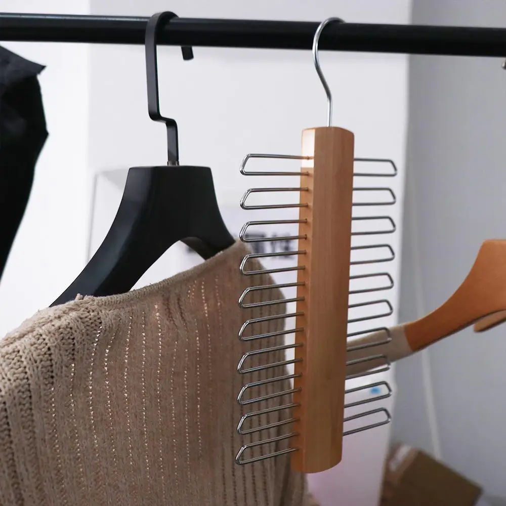 

Creative Wooden Tie Hanger 20 Bar Double Scarf Hook Hanging Space Saving Tie Rack Wardrobe