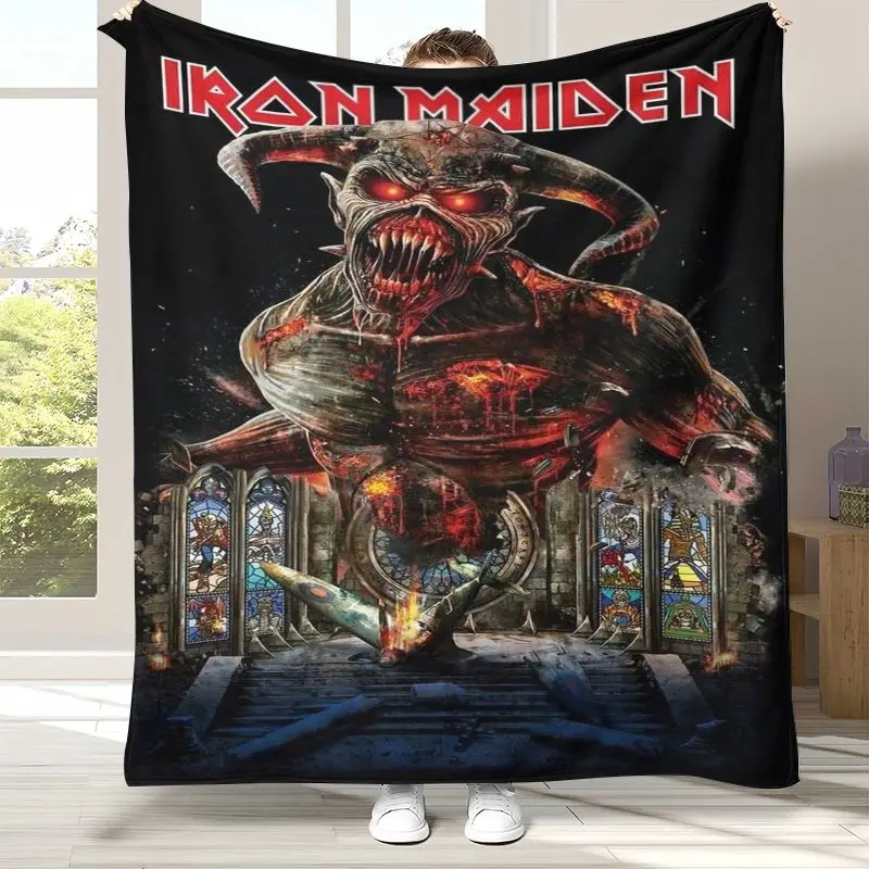 Vintage Eddie I-Iron M-Maiden Cartoon Sign Flannel Throw Blanket,Cozy Blanket for Bed,Sofa,Living Room,Picnic,Camping,Home Decor
