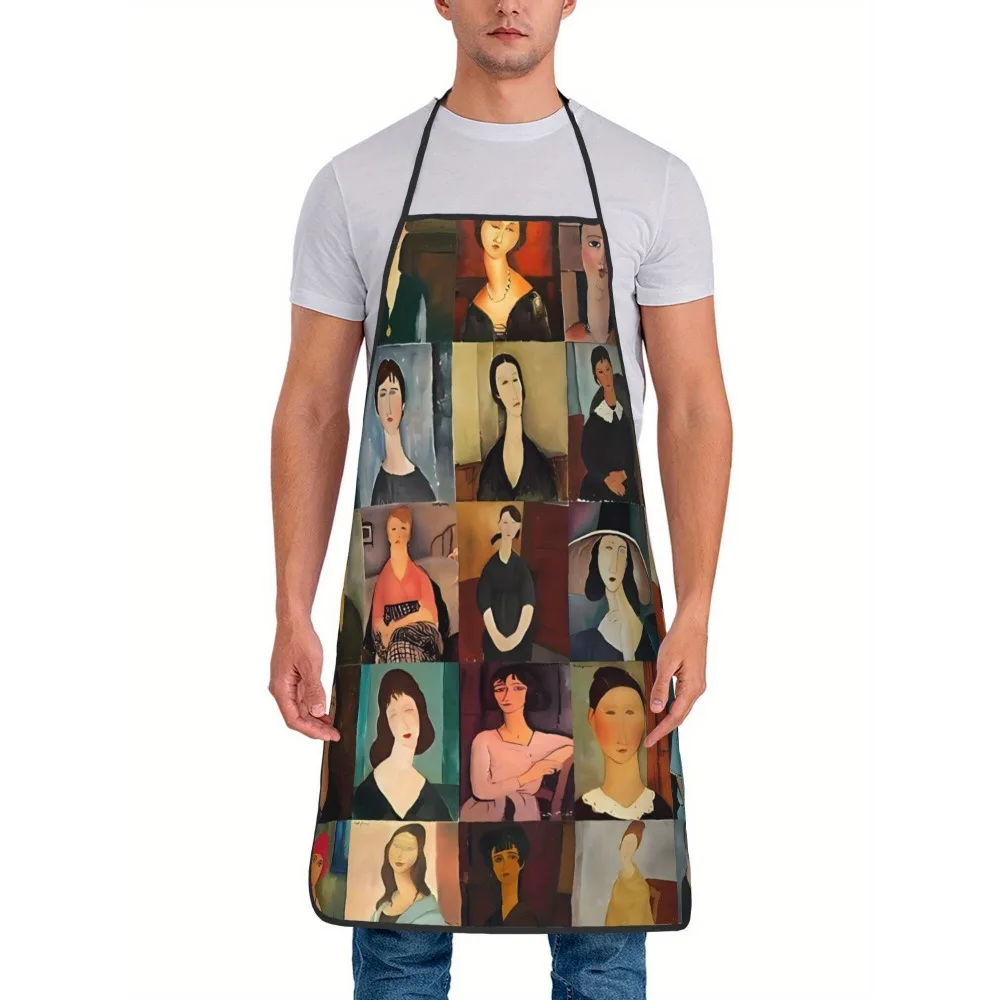 Amadeo Modigliani Art Theme Apron Waterproof Printed Kitchen Cooking Bib for Men Women Portrait Style Fine Art Grilling Cover