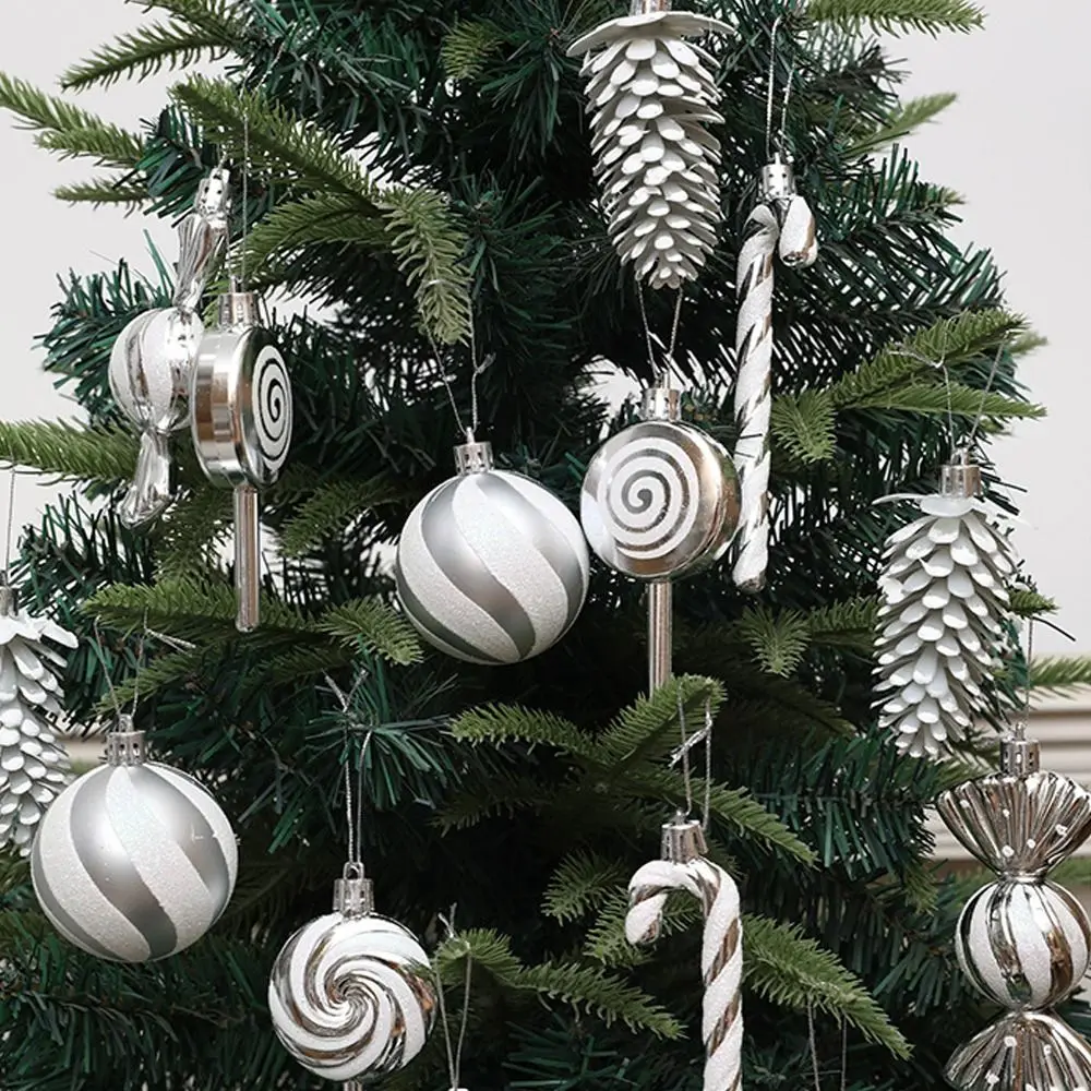 

15pcs Shatterproof Christmas Candy Ball Pendant Reusable Elegant Lollipop Pine Cone Pendant Plastic Merry Christmas Decor
