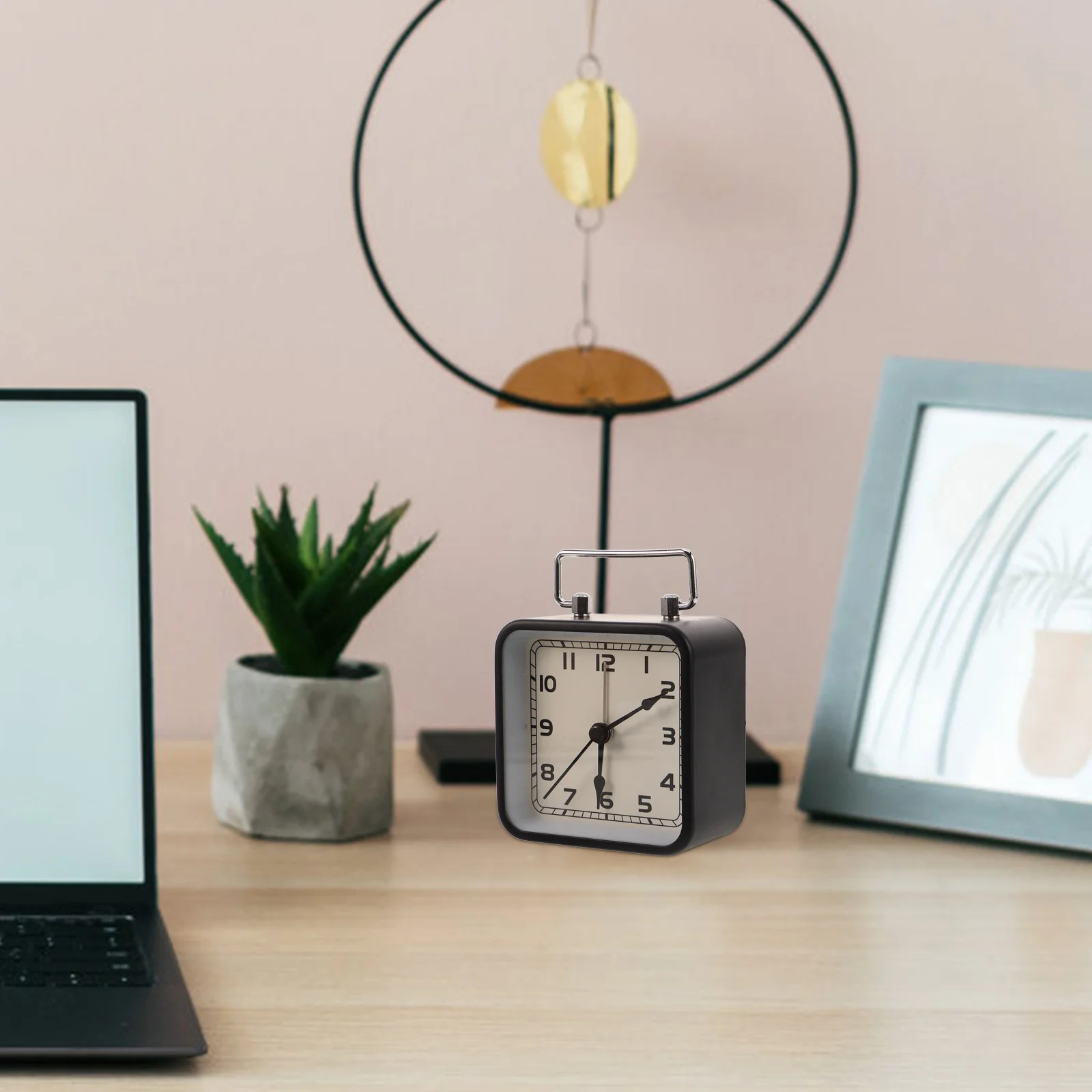 

Square Metal Silent Alarm Clock Operated Lighted Small Desk Clock for Bedroom Study Kids Easy to Use Desk Clocks