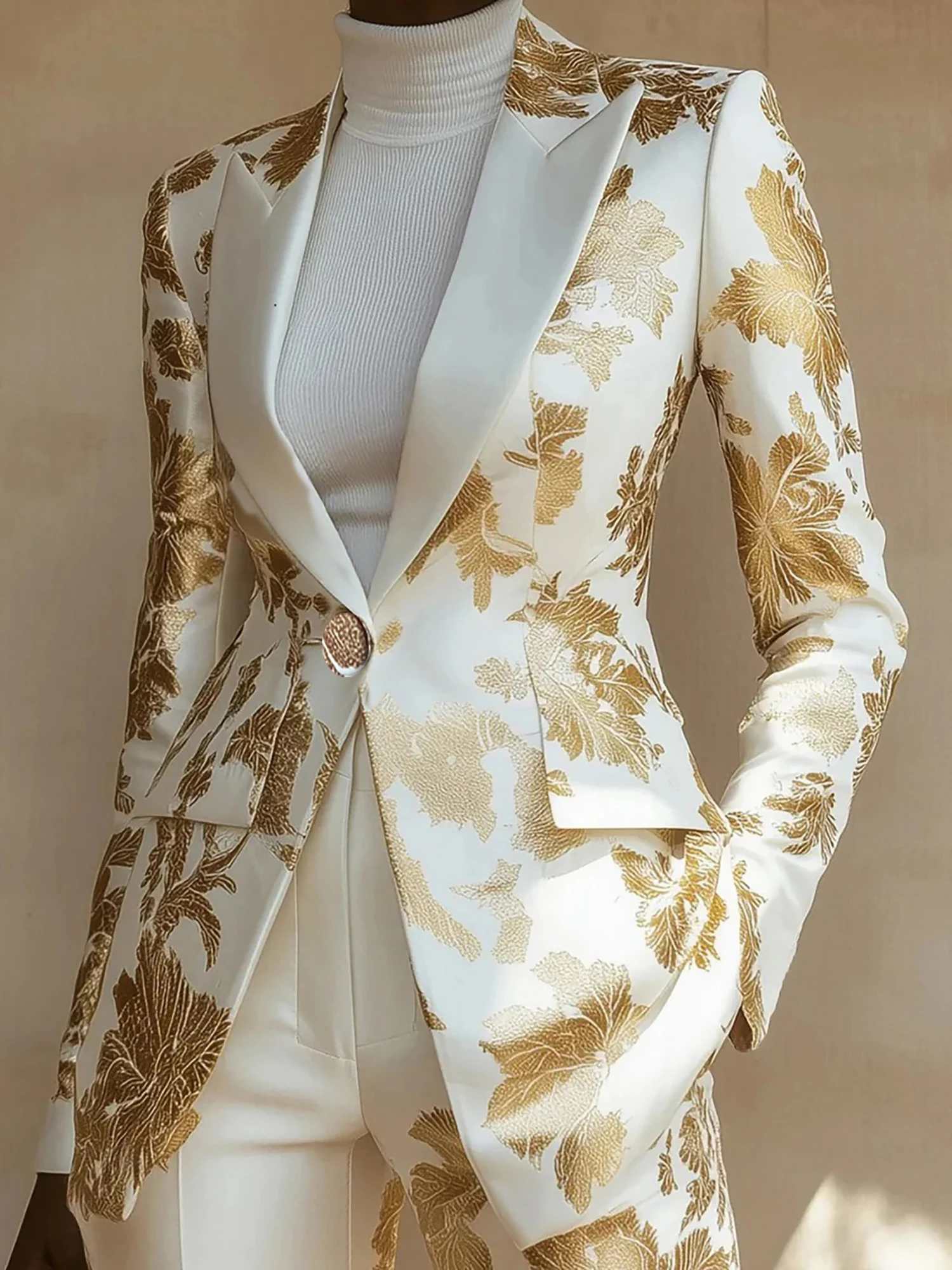 Elegant Fashion Casual Glamorous Long Blazer with Exquisite Print Design, No pockets Stylish Outerwear, Available in all seasons