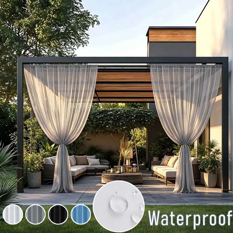 2pcs Waterproof Gazebo Curtains Patio Sheer Tulle Drapes UV Protection Outdoor Pole Pocket Top for Garden Screen Terrace Balcony