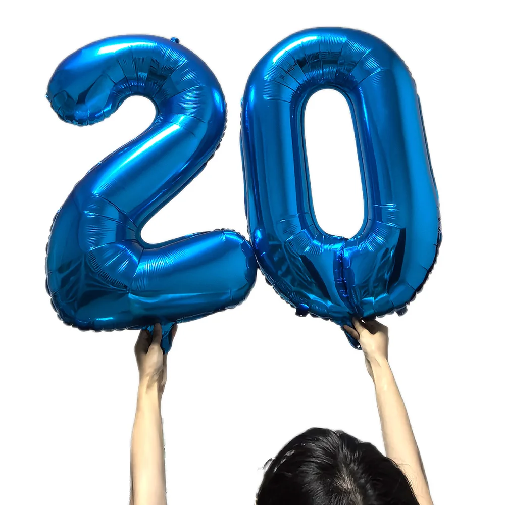 بالونة رقم 20 مكونة من 20 أرقام بالون أزرق عشرون الشكل الأخضر غلوب 20th عيد ميلاد كبير كبير أحمر وردي ذهبي أسود ملون 32 بوصة