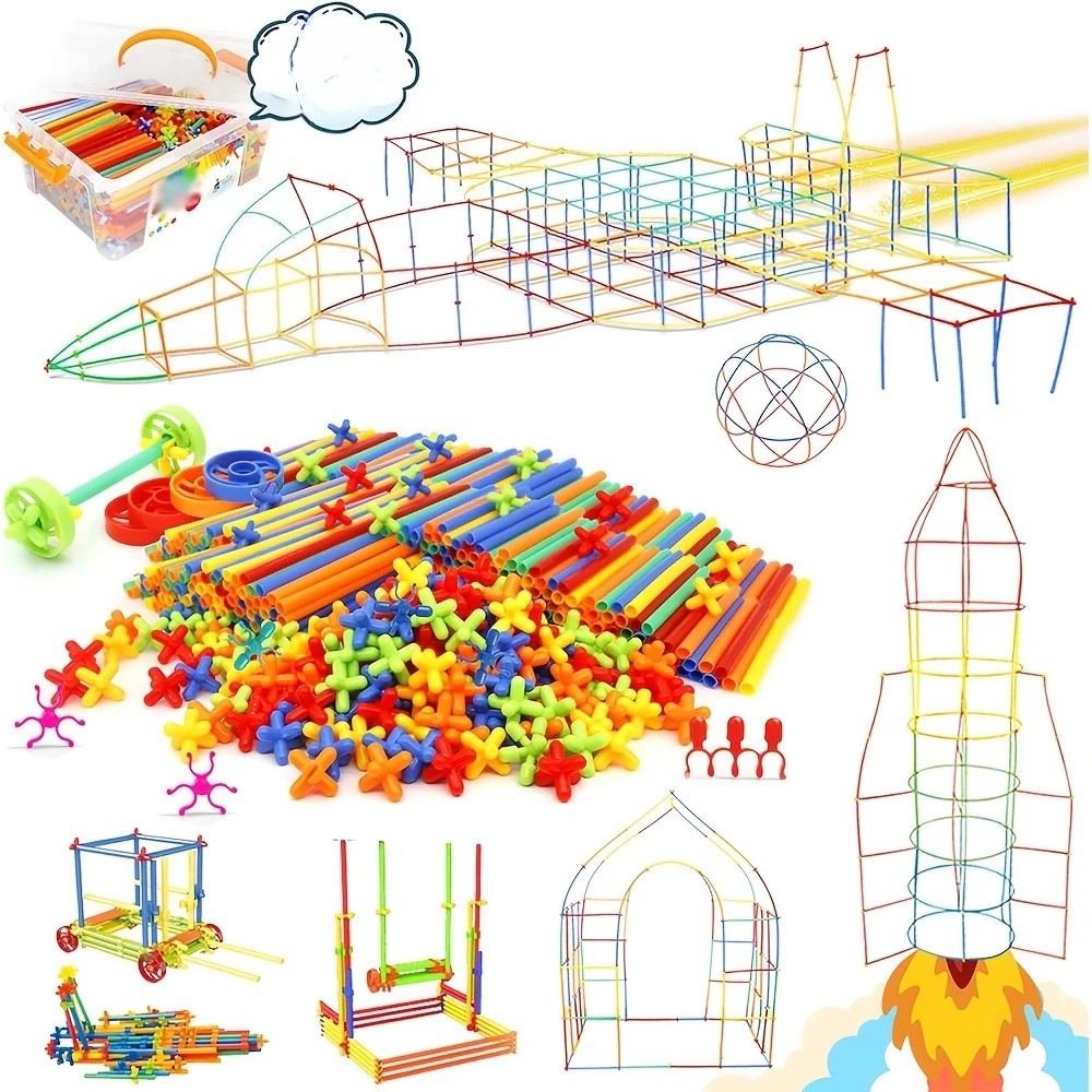Building Toys Made of Straw, a Set of Interlocking Plastic Engineering Blocks Designed for Children, Suitable As a Gift
