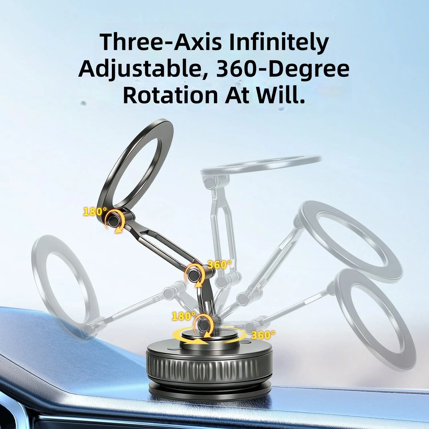3-Axis Adjustable Magnetic Car Phone Mount (Metal & TPU, N52 Strong Magnet & Vacuum Suction) – Suitable for Dashboard