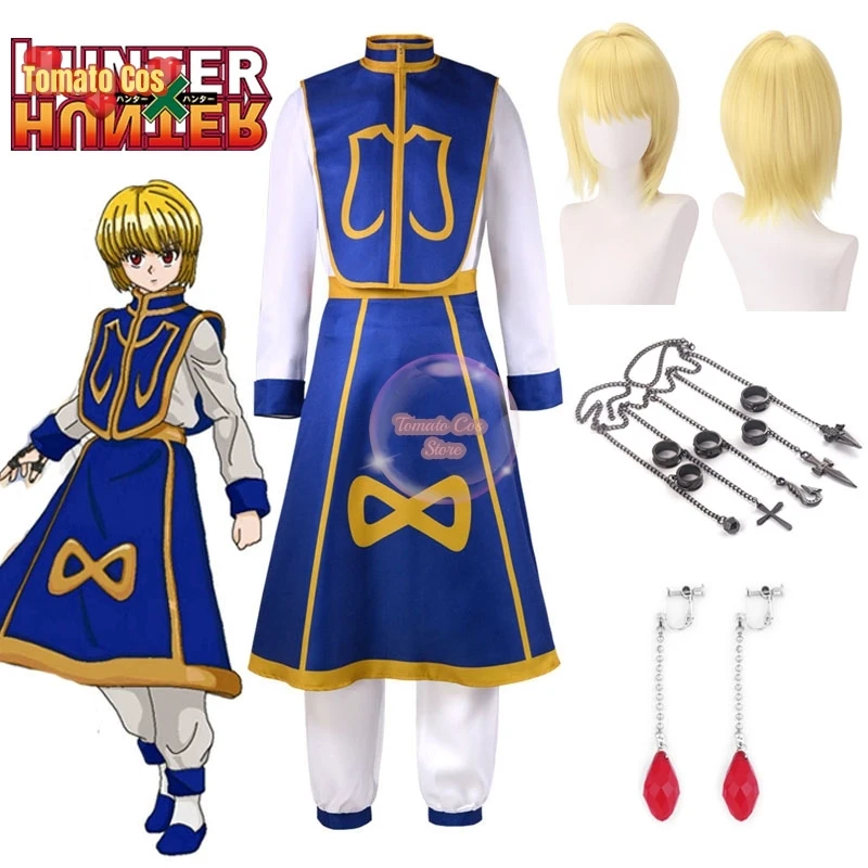 Anime Manga Hunter x Hunter Kurapika Cosplay Costume Wig Fingers Rings Chain Earrings Anime Uniforms Halloween Party Outfits