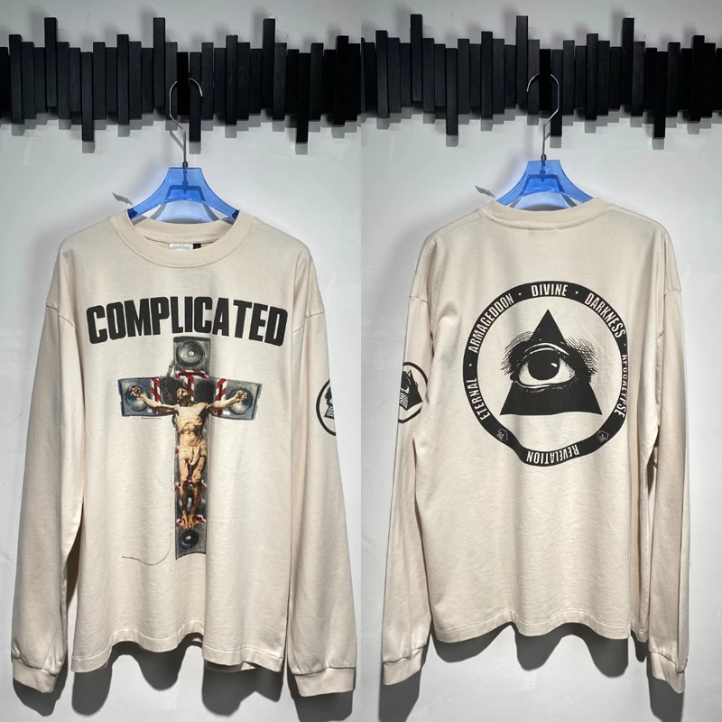 Send Out in One Day SAINT Long Sleeve T-shirt Trend Hip Hop Classic Retro Washed Pattern Printed T Shirts