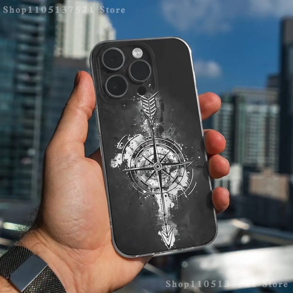 Funda de teléfono con brújula para iPhone 17,16,15,14,13,12,11 Pro,Max,Plus,X,XS,XR,SE4,E Mini funda suave transparente