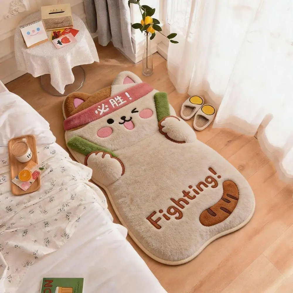 Fashion Crystal Velvet Cat Shape Floor Mat Soft Surface Easy Clean Bedside Carpet Cartoon Animal Entryway Door Mat Home Decor