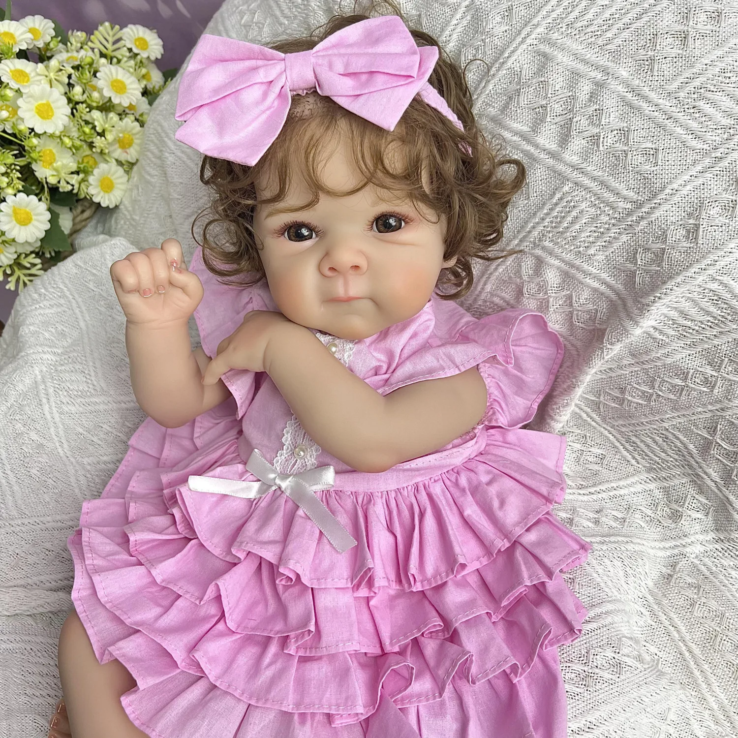 Bambola Reborn Addormentata BZDOLL 48CM, Giocattolo da 19 Pollici con Arti in Vinile e Corpo in Stoffa, Regalo di Compleanno Realistico e Fatto a Mano per Ragazze