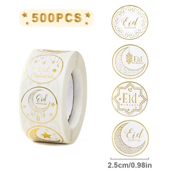 500PCS Eid Mubarak Roll Stickers Candy Bag Gift Box Labels 2025 Ramadan Kareem Decoration For Home Muslim Islamic Party Supplies