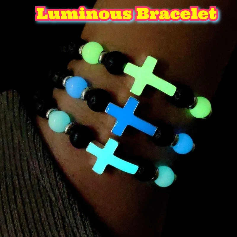 Bracelet rétro en pierre volcanique pour hommes, brillant foncé, multicolore, perles croisées lumineuses, chaîne à main, accessoires de bijoux à la mode, élégant, nouvelle collection