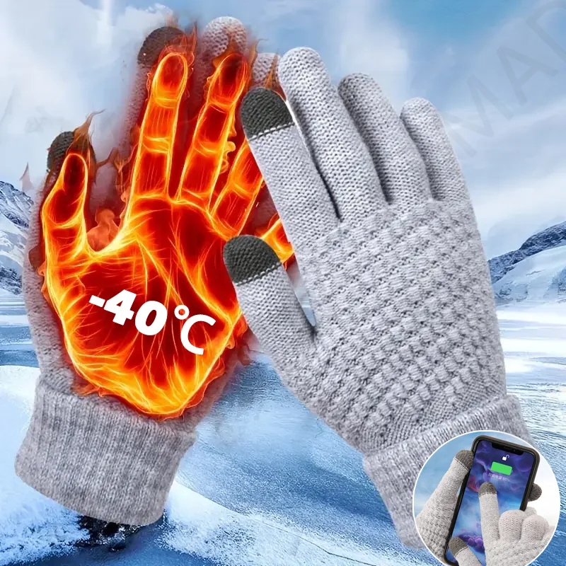 1/10Pairs Winter Warm Knitted Gloves Touch Screen Thick Fleece Lined Elastic Cuff Unisex for Outdoor Cycling Running Driving
