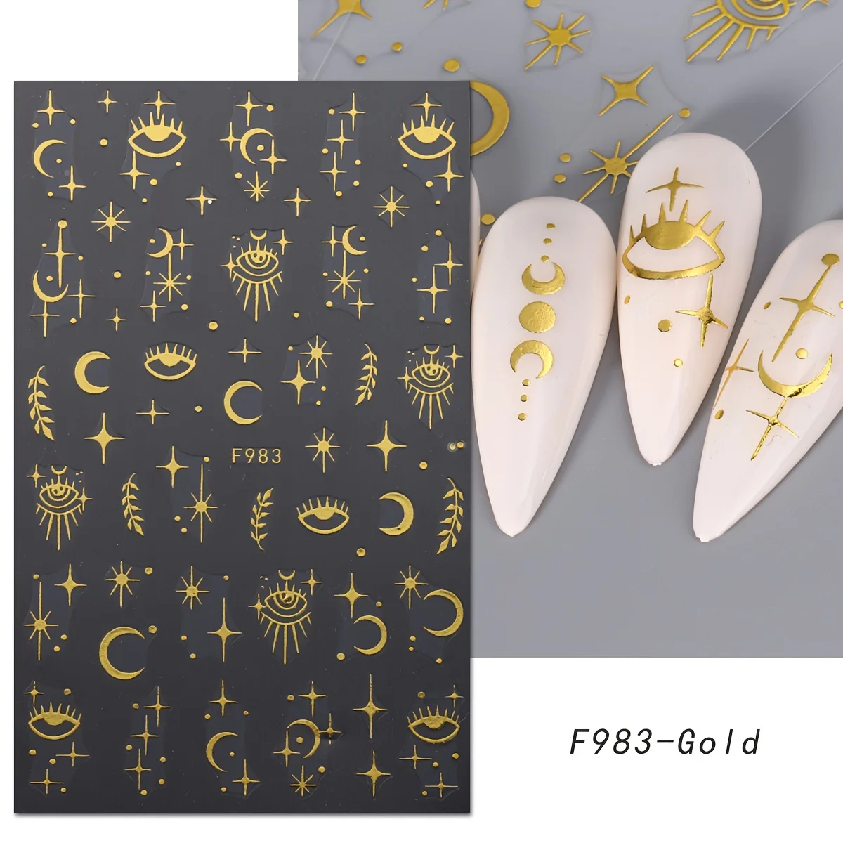 Autocollants dorés pour nail art, soleil, lune, étoile, faciles à appliquer pour la décoration des ongles, le bricolage, le cadeau, le maquillage de fête et de mariage, 8 pièces