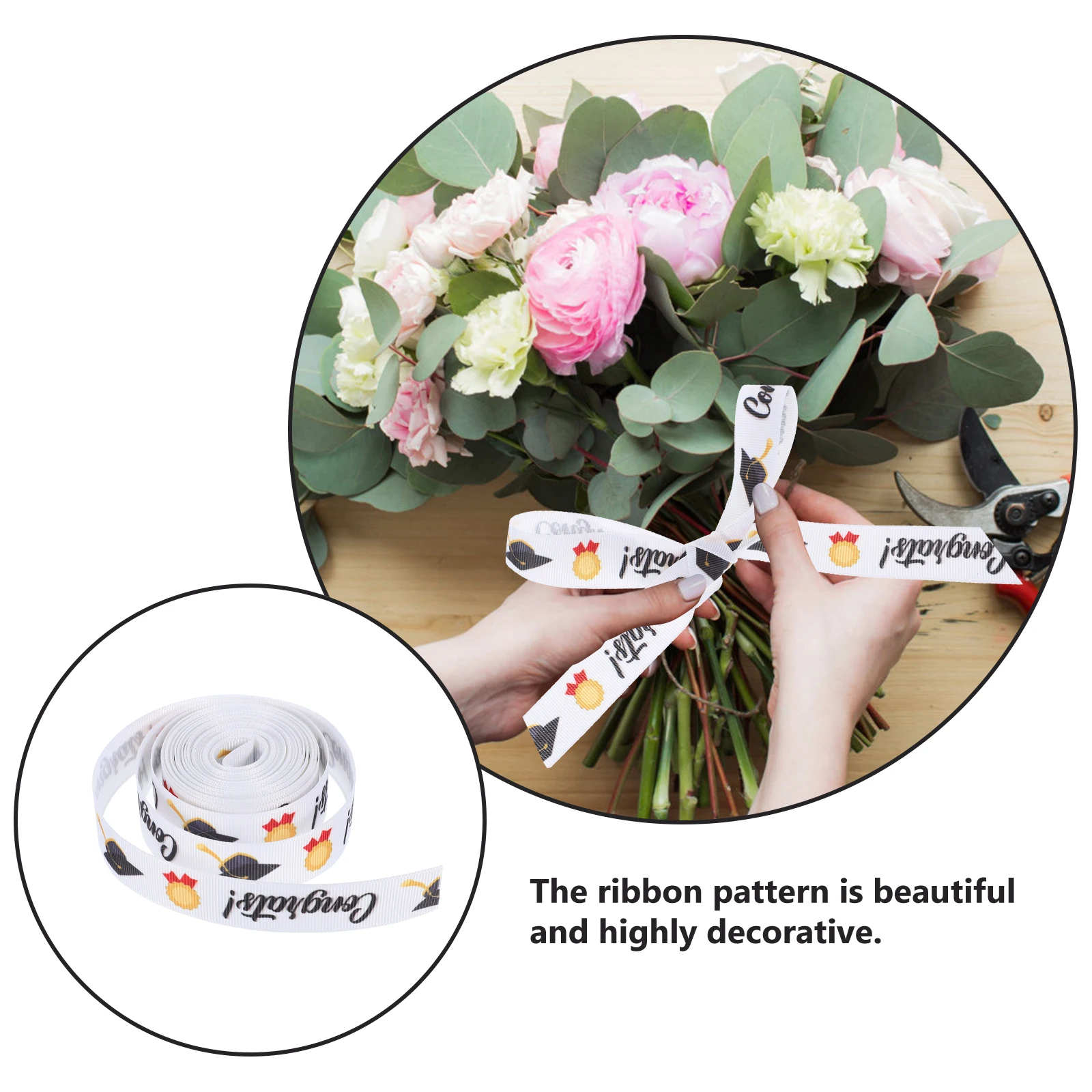 

Graduation Ribbon 7mmx5Yards Roll DIY Crafts Packing Ribbon for Gift Wrapping Decorative Bows Boxes Polyester Material