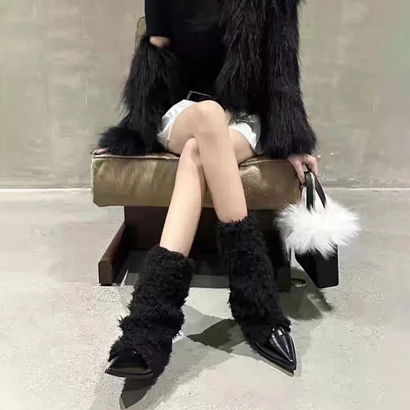 الرجعية العلامة التجارية مصمم الاصطناعي قصيرة أفخم منتصف العجل الأحذية النسائية 2026new خطوة واحدة الثلوج الأحذية رقيق الفراء مثير الإناث عالية الكعب #1