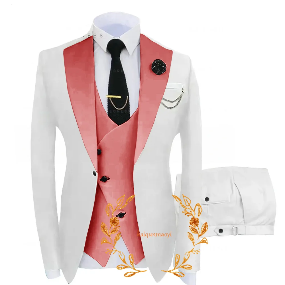 2024 abito da uomo elegante 3 pezzi giacca bianca smoking da sposo da sposa abito da festa formale vestito personalizzato