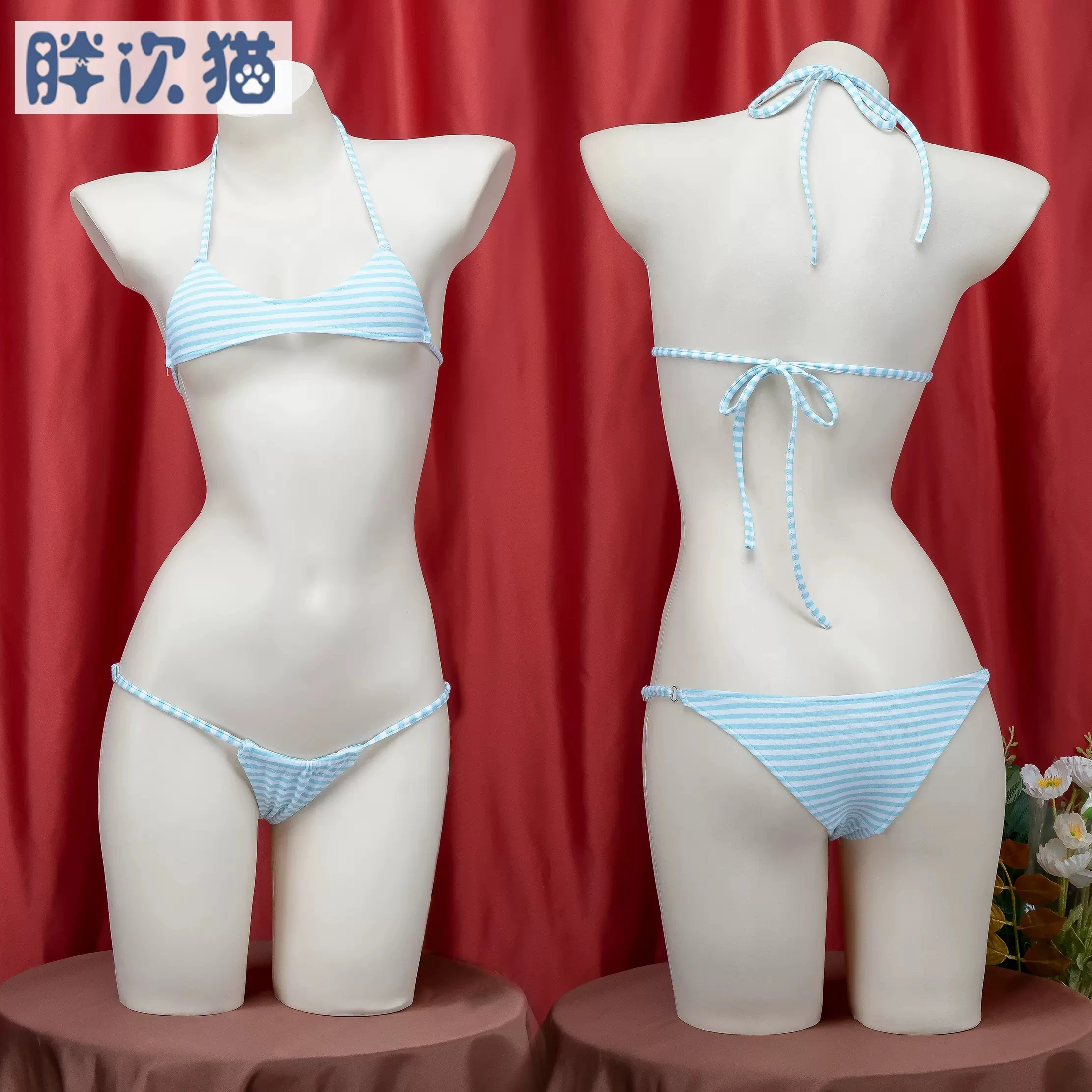 Japanese Striped Bikini Bandage Underwear Sets Three point style School Cosplay Costume Girls Uniform Bikini