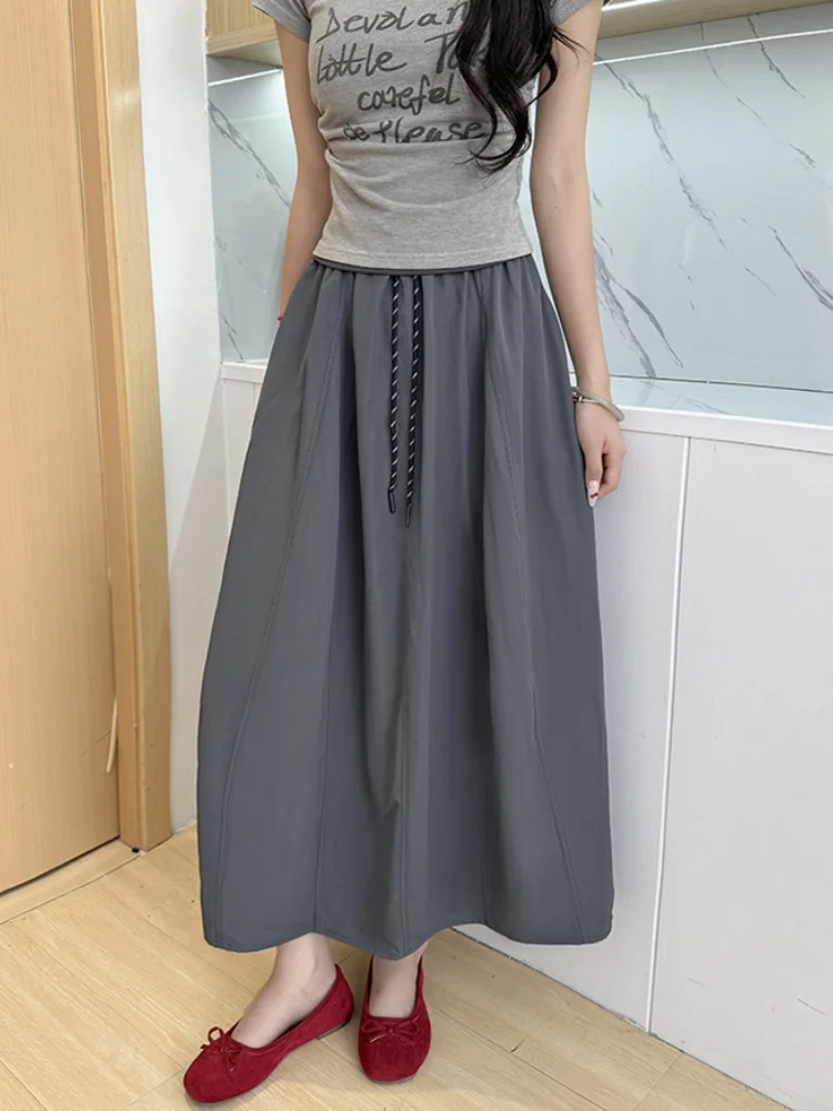 Black Workwear Midi Skirt Women High-waisted A-line Long Skirt – Flattering Women Slimming Fit, Drapey, Breathable Soft