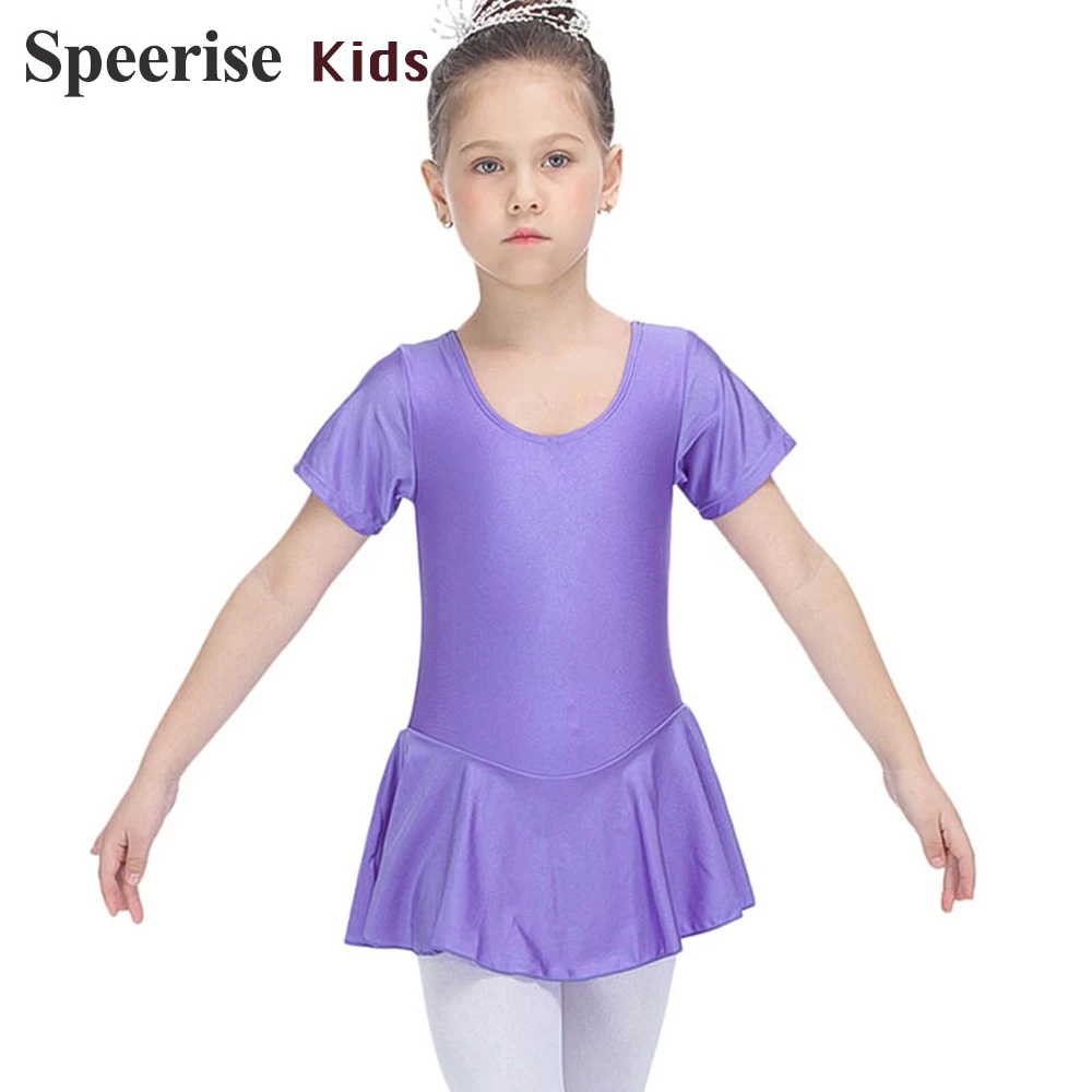 

Girls Ballet Dress Short Sleeve Leotard with Skirted Spandex Dance Wear Toddler Unitard Skirt for Dancing Bodysuits Scoop Neck