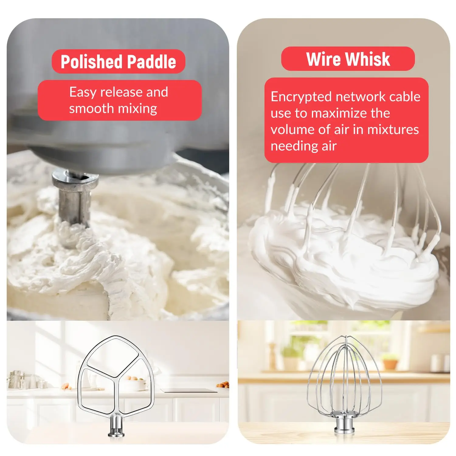 ミキサーアクセサリー キッチンエイド用 6QT ステンレススチール フラットビーター & ワイヤーホイップ キッチンエイド用ホルダー キッチンエイドアタッチメント用