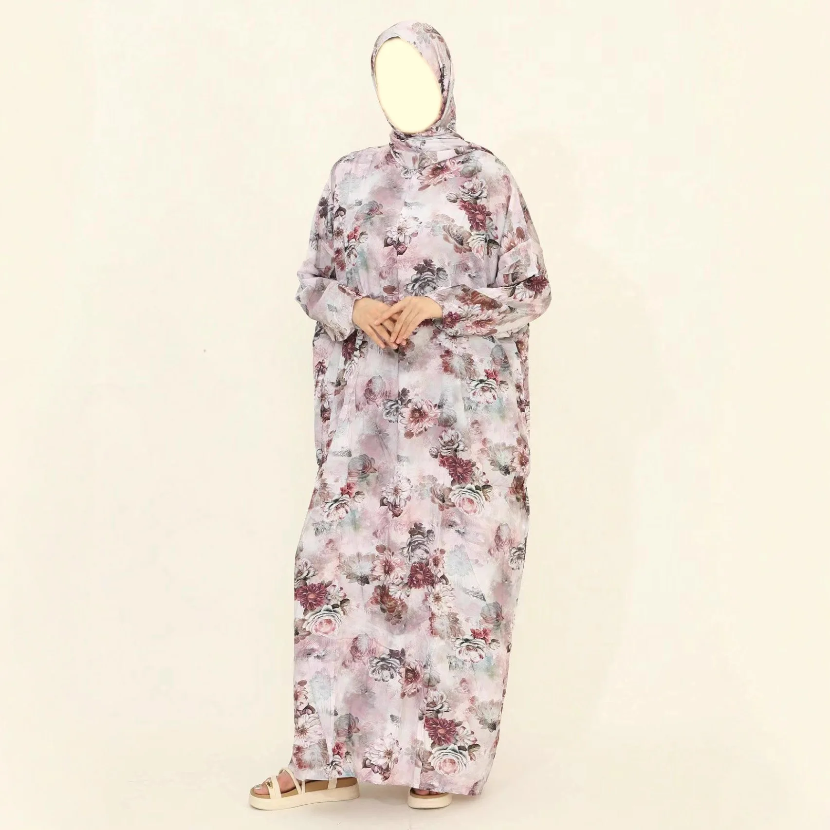 

Цифровая печать с цветочным узором, Дубай, ОАЭ, традиционное женское цельное молитвенное платье для фестиваля Рамадана для женщин