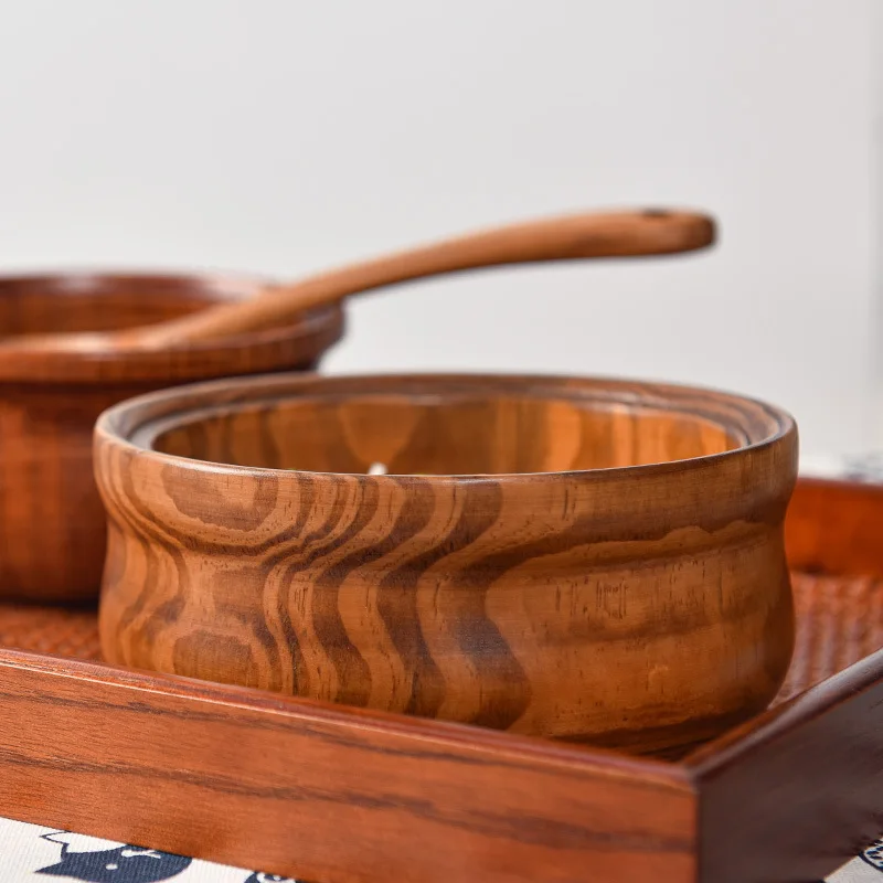 Integrated Wooden Bowl for Home Use - Tibetan Style with Lid