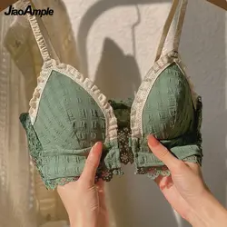 Sujetador de encaje japonés coreano con cierre frontal para niñas, ropa interior cómoda sin aros, ropa interior transpirable elegante, lencería femenina