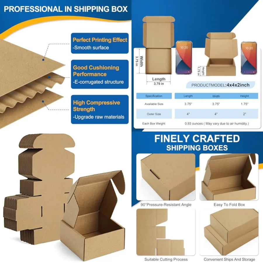 

50 Pack 4x4x2 Small Shipping Boxes - Corrugated Cardboard Mailer Boxes for Small Business, Mailing Boxes for Packaging, Bulk