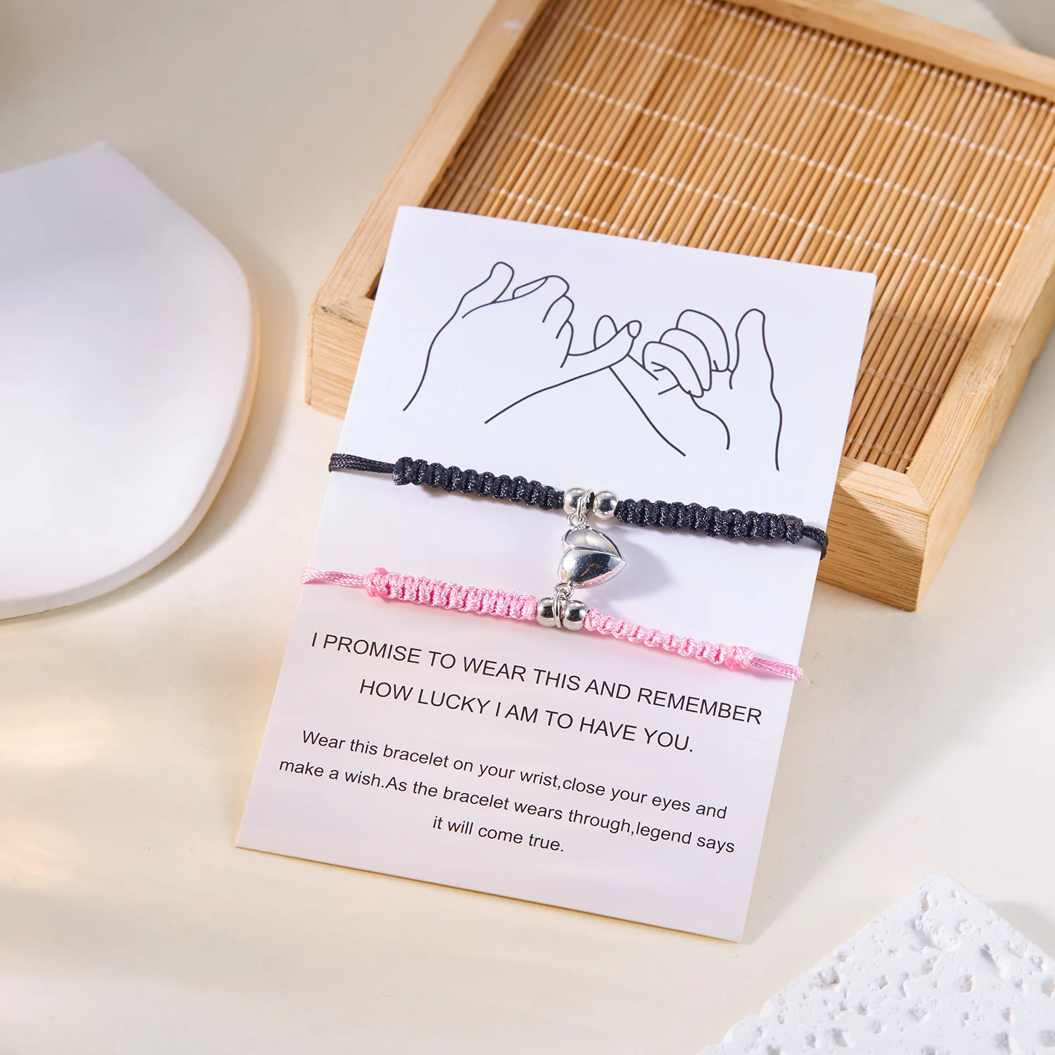 2-teiliges einfaches glückliches rotes Seil-geflochtenes Armband für Damen und Herren, romantisches Herz, magnetisches Paar, passende Armbänder, Freundschaftsschmuck – Detail 6