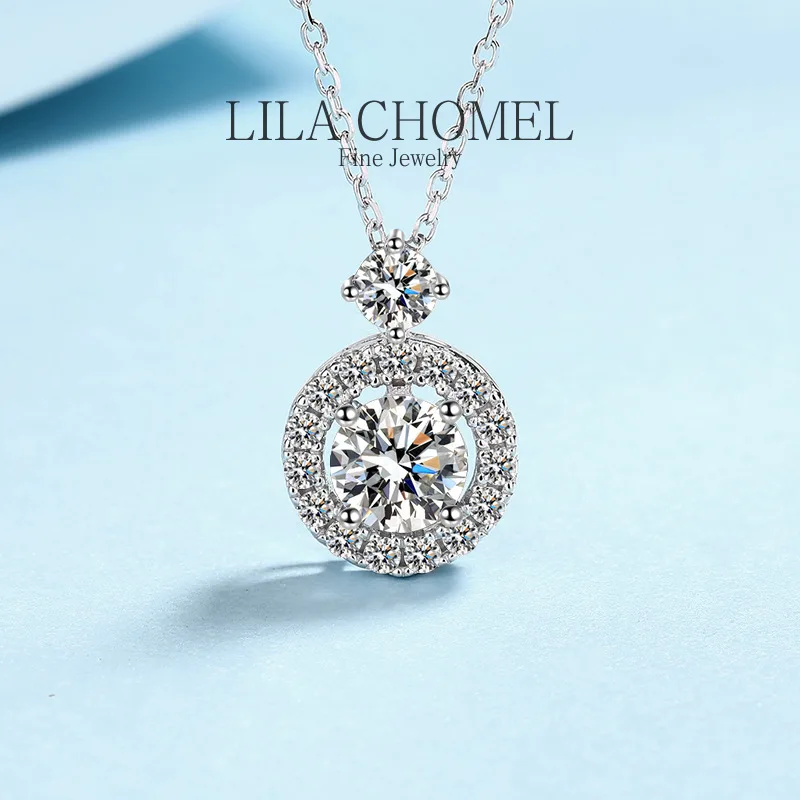 

Sparkly PT950 Platinum with lady Luxury style Real 1.3 Carat Moissanite Diamond Gemstones Round Halo Pendant Necklaces for Women