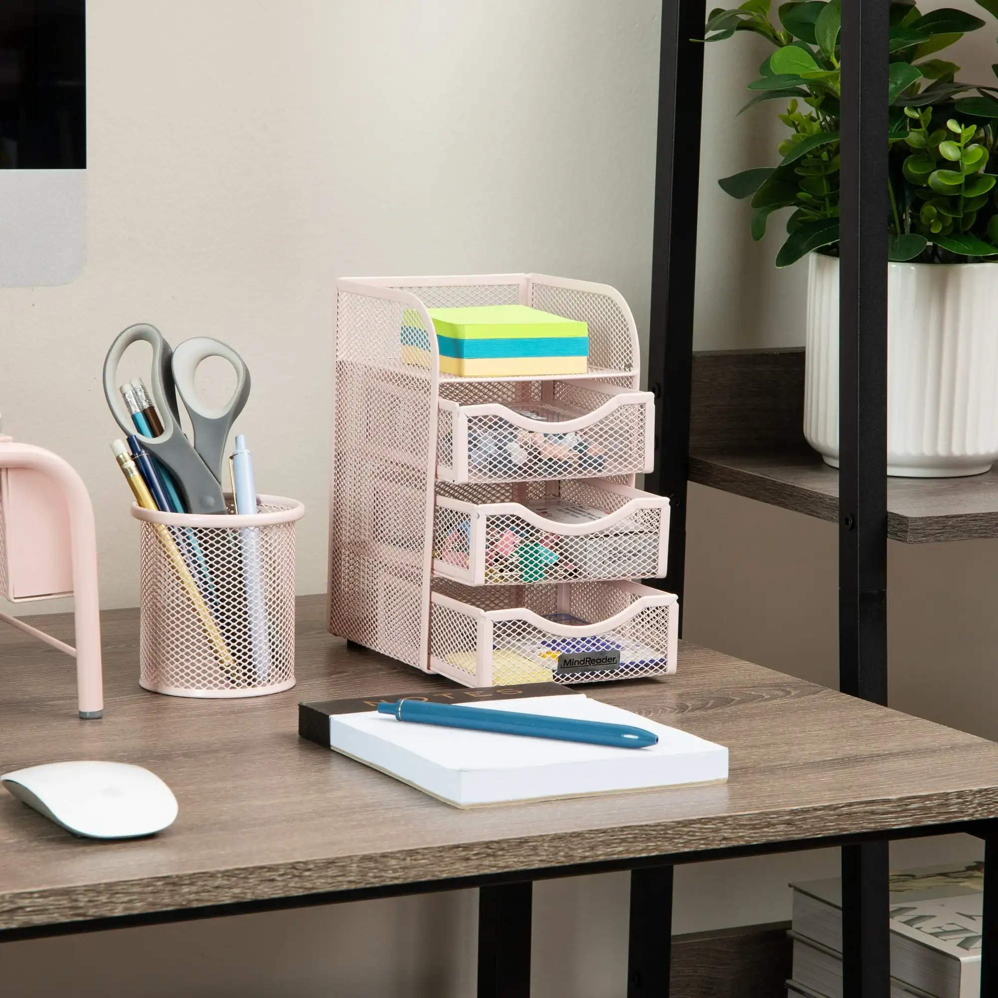 

Mind Reader Desktop Accessory Storage, Paper Binder Clip Basket, Workspace, Office, Metal, Pink