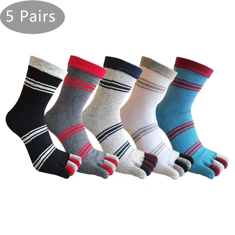 

5 Pairs Man Toe Short Socks Cotton Striped Business Soft Breathable Deodorant Husbands Fathers 5 Finger Happy Socks 4 Seasons