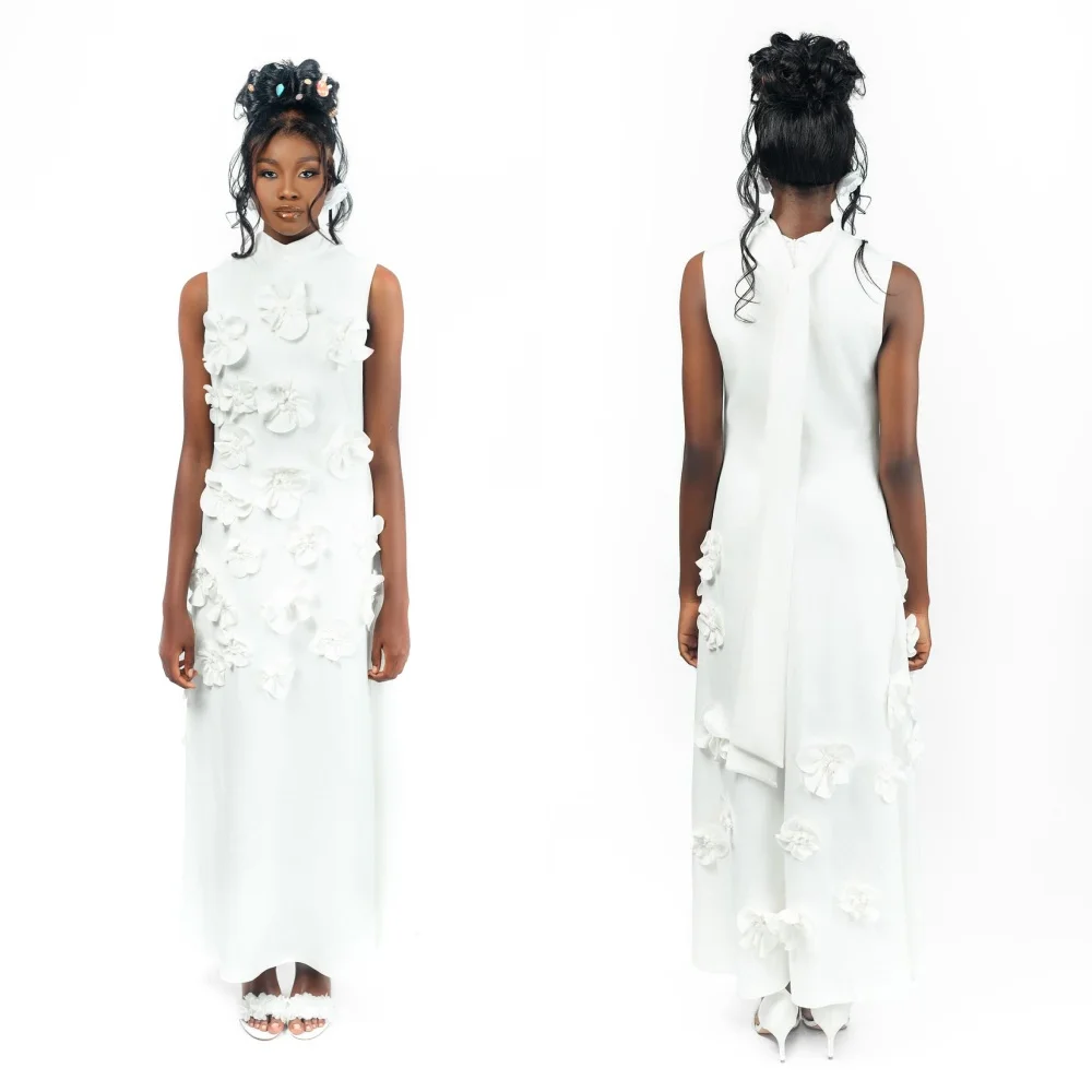 

Customized Jersey Applique High Collar A-line Midi Dresses Bespoke Occasion Woman Elegant Party Wedding Modern Style