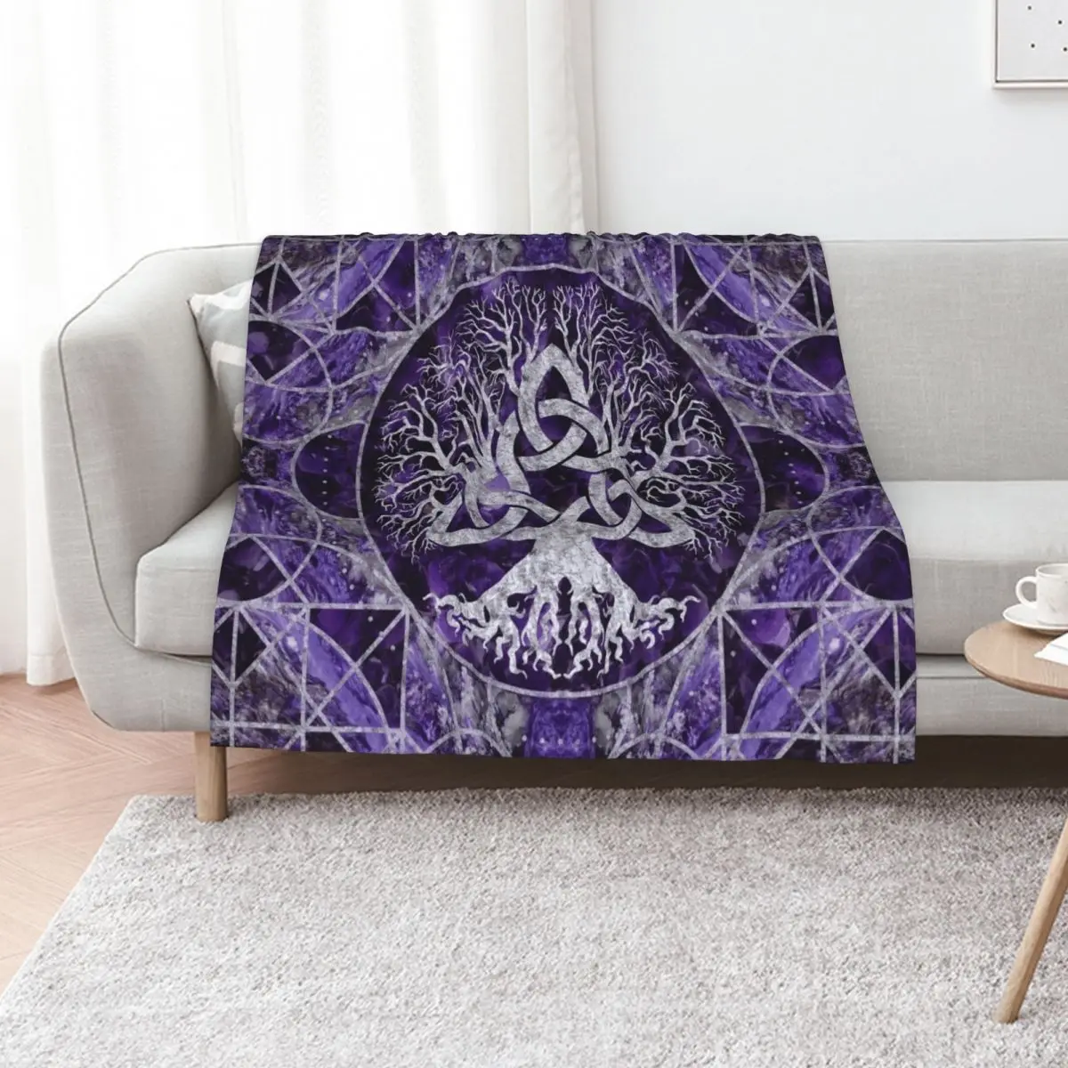 Tree of life with Triquetra Amethyst and silver Throw Blanket Giant Sofa Softest Winter beds halloween Blankets