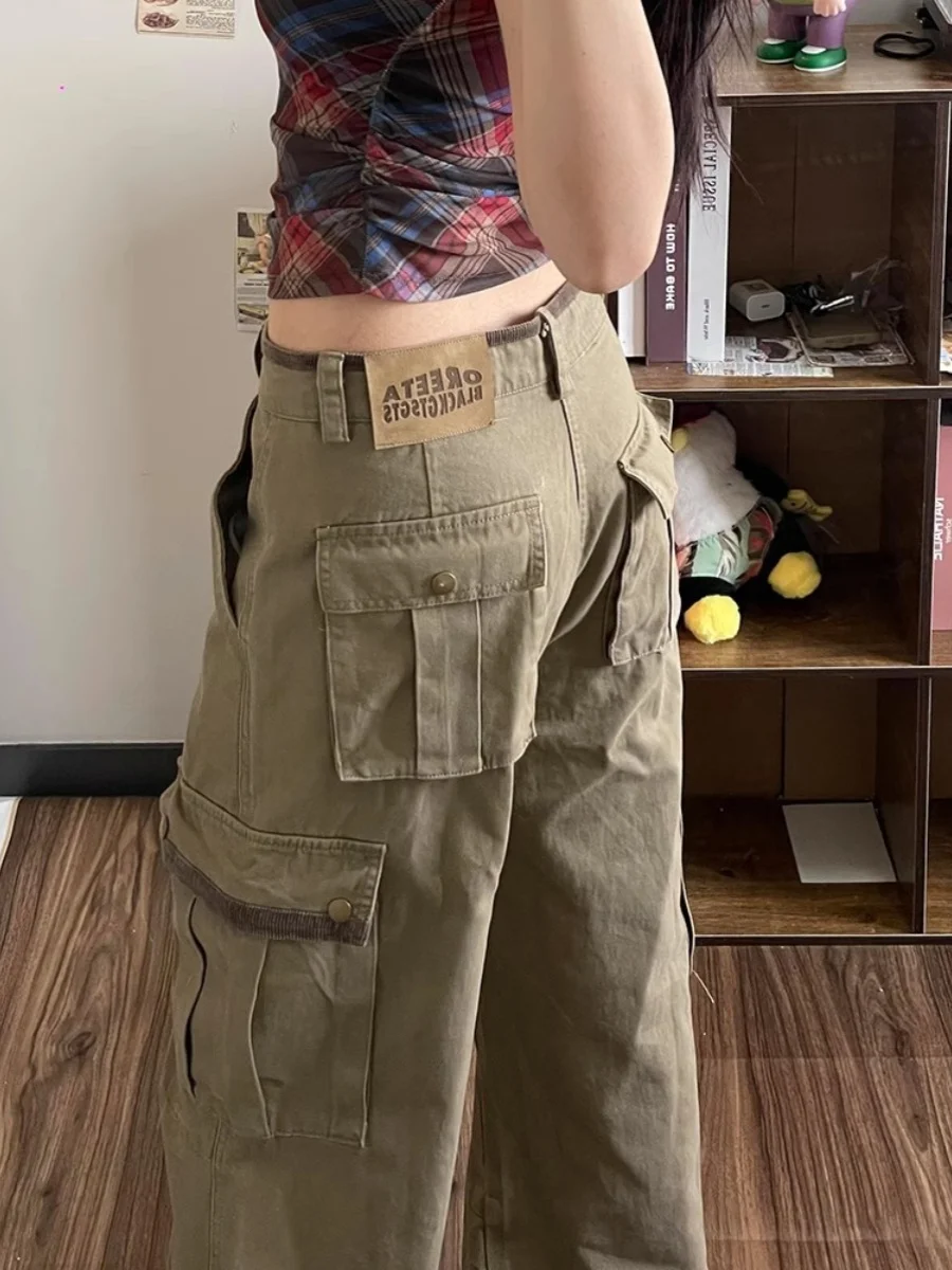 

American Retro Workwear Denim Pants Women's High Waist Wide Leg Loose Straight Cut Trousers Spring Autumn New Sle Multi ket