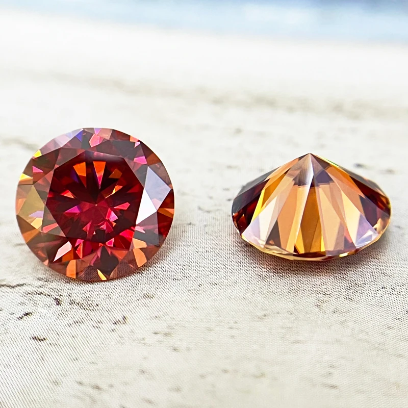 

Moissanite Stone Watermelon Red Colour Round Cut Lab Created Synthetic Gemstone Passed Diamond Tester Comes With GRA Certificate
