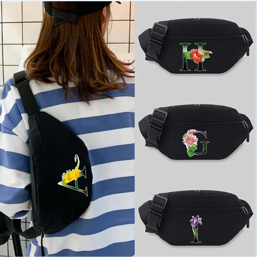 Women's Sports Waist Bag Unisex Bum Bags Flower Color Pattern Series Lightweight Black Outdoor Sports Chest Bag Wild Fanny Pack