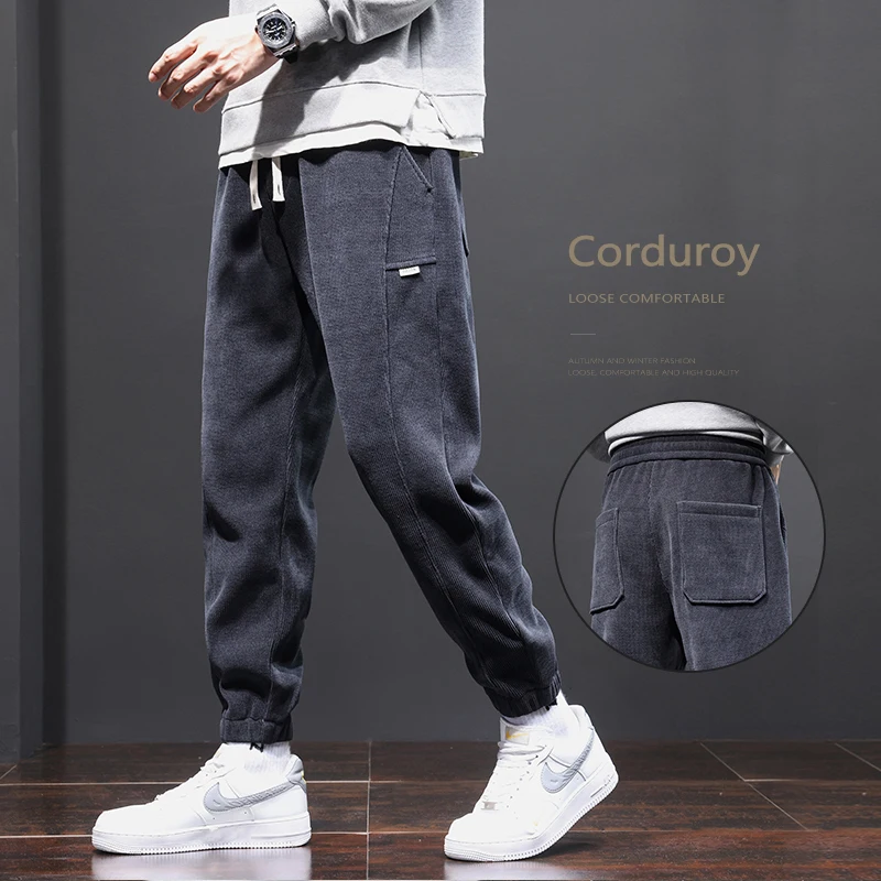 

Autumn Men's Loose Jogging Pants Corduroy Fabric Outdoor Sweatpants Fashion Korean Splicing Comfortable Casual Trousers